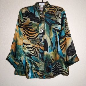 Coastal Grandma S Metallic Black Blue Art Wear Top Burnout Abstract Animal Print